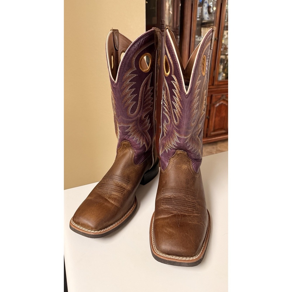 Ariat Sport Teamster 10033912 Mens 9D Brown Purple Square Toe Cowboy Boots